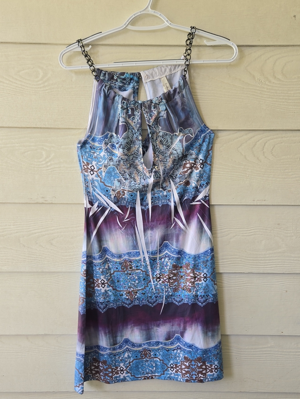 Cristinalove Blue & Purple Patterned Halter Mini Dress